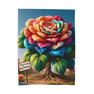 Blijf gewortelde pluche deken met bloemenboom, kleurrijk comfort, comfortabele deken, inspirerende kunstworp