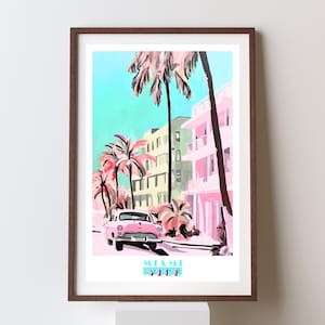 Bienvenidos a Miami, Welcome to Miami – Miami Vice Print" Hand Painted Illustration