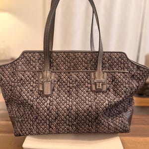 COACH Taylor Alexis Python Snake Print Tote Bag Metallic Leather Trim Satchel F26034