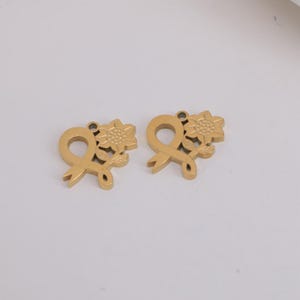4pcs Stainless Steel Gold Plated Flower Charm, Plant, Jewelry Making, Diy Supply
