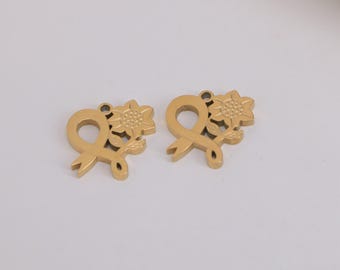 4 piezas de dijes de flores de acero inoxidable chapados en oro, para hacer joyas, suministros de bricolaje
