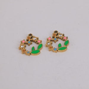 4pcs Steel Flower Charms,  Elegant Hollow Flower Leaf Charms, Steel Jewelry, 18K Gold Plated