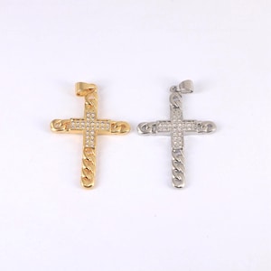 Gold Cross Charm,18K Gold Zircon Cross Pendant,Religious Charm, DIY Jewelry Making Supply