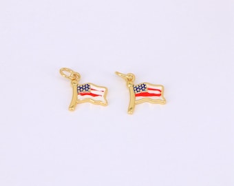 American Flag Charm,Enamel USA Flag Charm,DIY Bracelet Necklace Jewelry Making,18K Gold 13x11mm