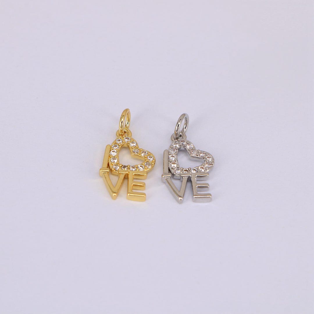 Gold Heart Charms,zircon Love Heart Pendant,romantic Charm,diy