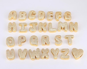 Cubic Zircon A~Z Balloon Alphabet Letter Beads, Initial Connector Charms, For Bracelet Necklace Making 21mm