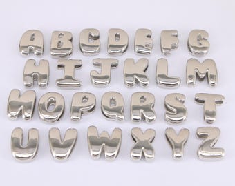 Silver Color Balloon Alphabet Letter Beads,Initial Beads, A-Z Smooth Letter Connector Charms,For Bracelet Necklace Making 21mm（Hole:17x4mm)