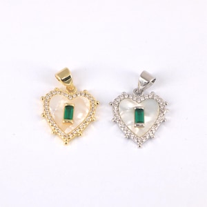 Luxury Heart Shape Pendant,18k Gold Inlaid Zircon Shell Love Charm,DIY Bracelet Necklace Jewelry Making Supply Accessories