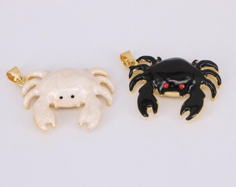 18K Gold Crab Pendant,Enamel Crab Charm,Ocean Life Pendant,DIY Jewelry Making Supply 30x22mm