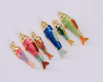 Multicolor Enamel Fish Charm,18K Gold Fish Pendant,Ocean Charm,Fish Charm Bracelet Necklace,DIY Jewelry Making Supply