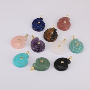 Conch Sea Shell Stone Pendant , Beach Sea Snail Conch Shell Quartz Crystal Gemstone Charm For Necklace Bracelet Component