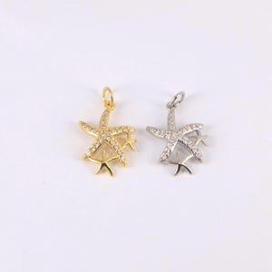 Gold Starfish Charms,18K Gold Plated Zircon Sea star Pendant,Ocean Charm for DIY Jewelry Making Supply