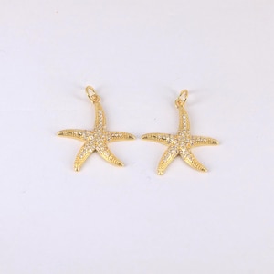 Dainty Starfish Pendant,18K Gold Plated Zircon Starfish Pendant for DIY Jewelry Accessories Necklace Bracelet Charm