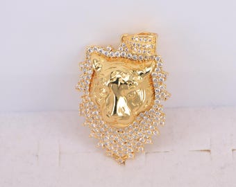 Colgante de cabeza de leopardo con circonitas bañado en oro de 18 quilates, abalorio de animal grande, accesorios de joyería DIY, 45 x 31 mm
