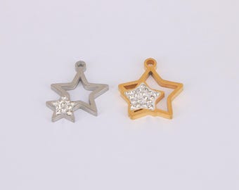 2 dijes de estrella de acero inoxidable, pequeños de circonita, para collar y pulsera, suministros para hacer joyas.