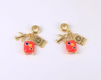 18K Gold Enamel Suitcase Pendant,Aircraft Charms,Passport Charm,DIY Jewelry Necklace Bracelet Finding
