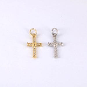 Dainty Cross Charm,18K Gold Zircon Cross Pendant, Cross Charm Necklace Bracelet,DIY Jewelry Making Supply