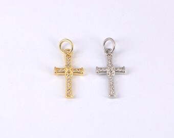 Dainty Cross Charm,18K Gold Zircon Cross Pendant, Cross Charm Necklace Bracelet,DIY Jewelry Making Supply