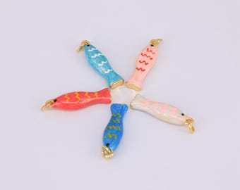 Unique Gold Fish Charms,Enamel Sardines Pendant,18K Gold,Marine Life Charms,DIY Jewelry Making Supply 25x7mm