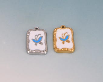 2 colgantes de mariposa cuadrados, de acero inoxidable, con forma de insecto, para manualidades, 18 x 12 mm.