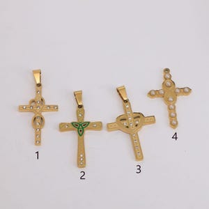 4pcs Gold Cross Charms In 4 Different Designs, Stainless Steel Cross Charms, Dainty Cross Charm For Jewelry Making