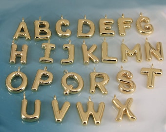 18K Gold Plated Alphabet Balloon Charm,A~Z Letter Charm,Puffy Gold Initial Charms,DIY Jewelry Accessory