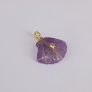 Crystal Gemstones Zircon Seashell Charm, Gold Plated Bail, Ocean Jewelry Accessories for DIY Supply Purple Quartz
