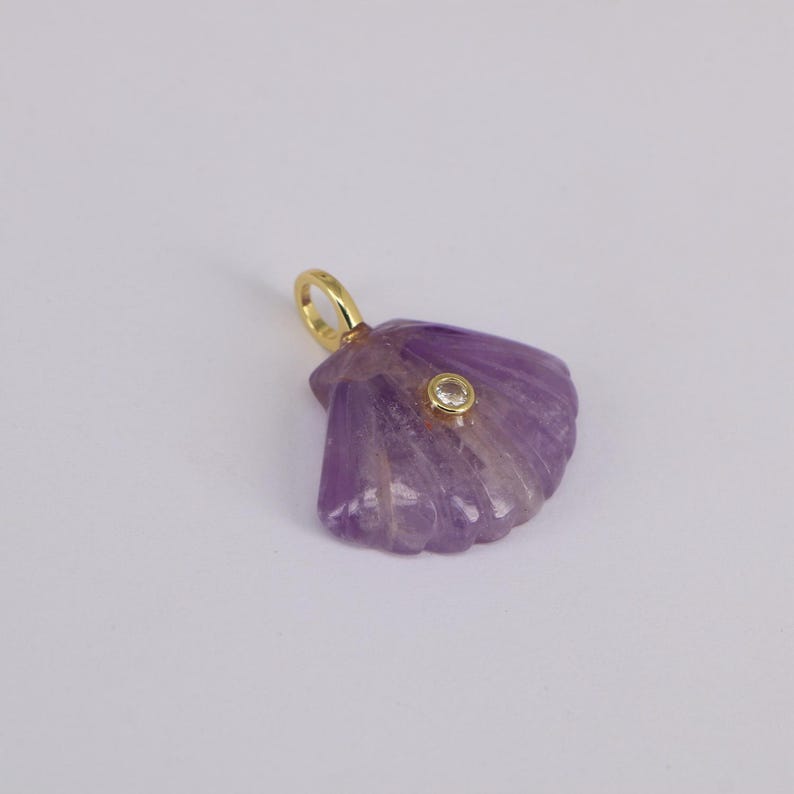Crystal Gemstones Zircon Seashell Charm, Gold Plated Bail, Ocean Jewelry Accessories for DIY Supply Purple Quartz
