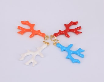 Colorful Enamel Coral Branch Pendant,18K Gold Coral Branch Pendant,Beach Jewelry,DIY Jewelry Making Supplies