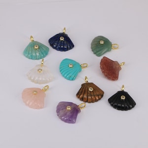 Crystal Gemstones Zircon Seashell Charm, Gold Plated Bail, Ocean Jewelry Accessories for DIY Supply image 3