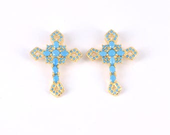 Gold Cross Charms,18K Gold Plated Zircon Cross Pendant,Cross Charm Bracelet Necklace for DIY Jewelry Making Supply