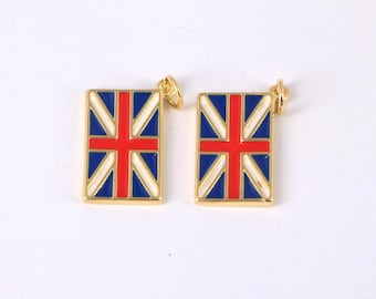 18K Gold Plated Flag Pendant,Enamel Flag Charm Necklace Bracelet,DIY Jewelry Making Supply