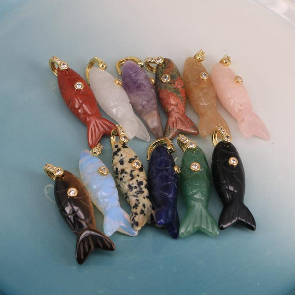 Crystal Fish Pendant,Natural gemstone Fish necklace pendant,Fish Carving Gemstone Pendants