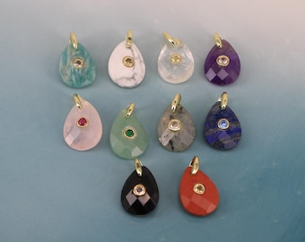 18K Gold Plated Small Teardrop Pendant Natural Stone Charm for DIY Bracelets Necklaces Accessories Making 13x20mm