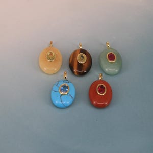 18K vergulde natuurlijke edelsteen ovale kralen ingelegd met zirkoon hanger, DIY armband ketting sieraden maken