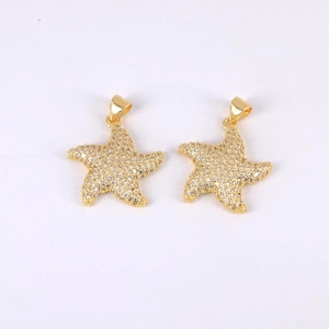 Gold Starfish Charms,18K Gold Plated Sea Star Pendant, CZ Starfish Charms Bracelet Necklace,DIY Jewelry Making Supply