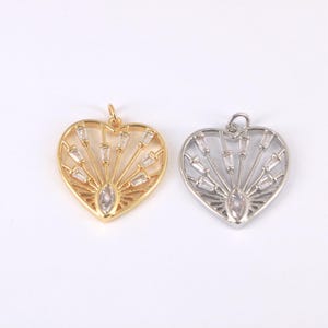Zircon Heart Charm,18K Gold Plated Hollow Love Pendant Necklace Charms, Heart Pendant,DIY Jewelry Making