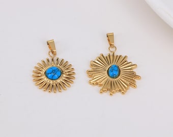 4pcs Gold Plated Stainless Steel Sun Charm, Gold Plated Stainless Steel Charm Bracelet Necklace Jewelry Making Supply