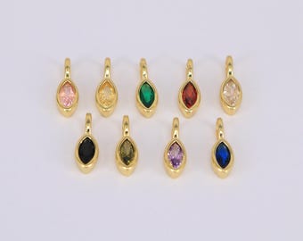 18K Gold Plated CZ Marquise Charm, Gold Plated Leaf Pendant With Loop,Horse Eye Zircon Charm, Geometric Pendant with Bezel Setting 12x4mm