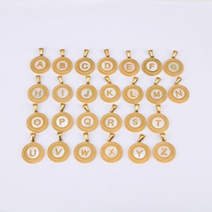 18K Gold Filled Personalized Simple Round White Shell Letter Pendant, Stainless Steel Initial Charms, Alphabet Letter Pendant, Gift For Her