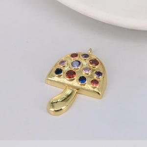Multi Cubic Zirconia Mushroom Pendant 18K Gold Plated Mushroom Pendant Enamel Magic Mushroom Pendant Jewelry