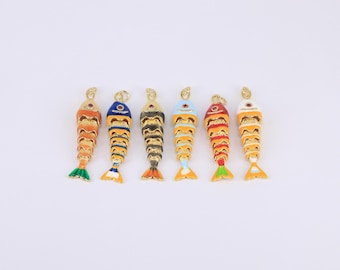 Pendentif poisson en émail, bijoux océan, pendentif poisson plaqué or 18 carats, breloque océan, bijoux à bricoler soi-même
