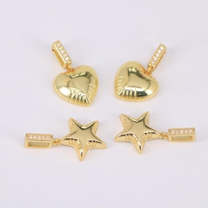 Unique Love Heart Star Pendant Accessories Copper Pave Cubic Zircon 18K Gold Heart Shape Charm Necklace Pendant For DIY Jewelry