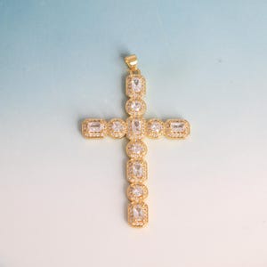Dainty Luxury Zircon Cross Pendant,Cross Pendant,Religious Cross Charm, DIY Jewelry Making Supply,18K Gold