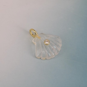 Crystal Gemstones Zircon Seashell Charm, Gold Plated Bail, Ocean Jewelry Accessories for DIY Supply Clear Quartz