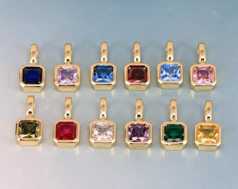 18K Gold Plated Tiny Square Zircon Charm,Birthstone Pendant Charms, Colorful Square Charm,DIY Necklace or Bracelet Making Jewelry Supply
