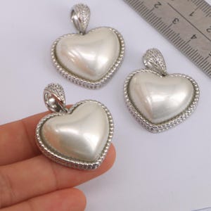 Silver Pearl Pendant,Simple Elegant Heart Pendant,Charms for Jewelry Making,Zircon Pave Heart Charms,Heart Jewelry