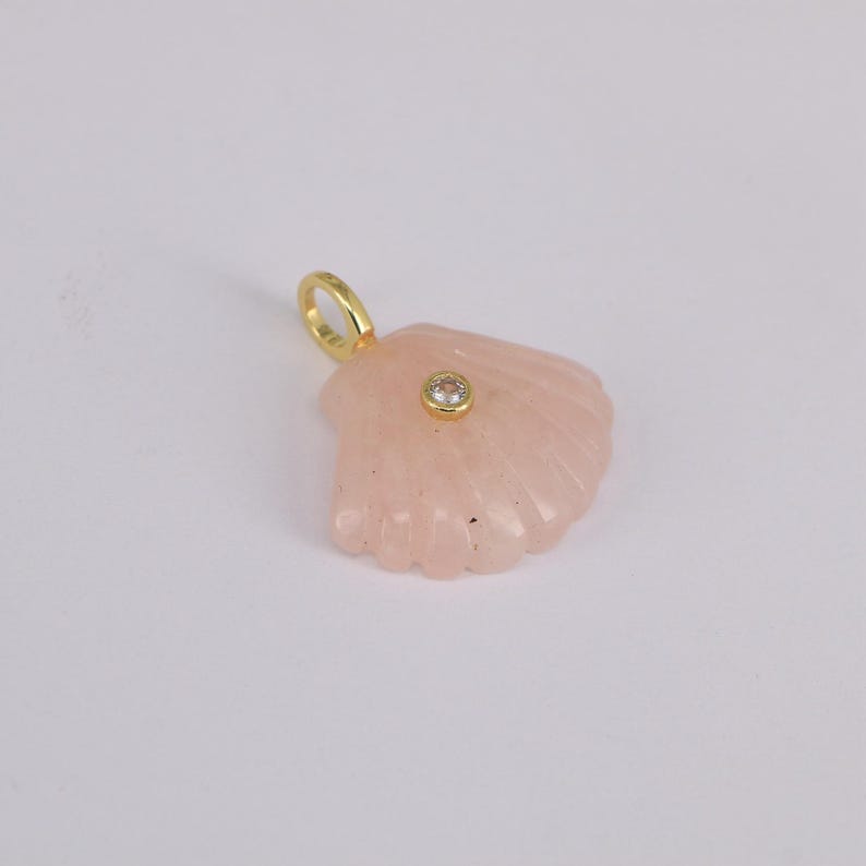 Crystal Gemstones Zircon Seashell Charm, Gold Plated Bail, Ocean Jewelry Accessories for DIY Supply Rose Quartz