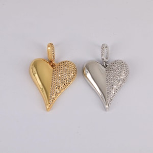 Heart Jewelry Pendant Accessories, Brass Plated Gold Silver Embed Zircon Love Heart Shape Charms Pendant For DIY Women Necklace Jewelry