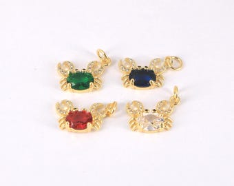 Gold Crab Pendant,18K Gold Plated Marine Life Charm,Color Zircon Crab Pendant，DIY Bracelet Necklace Jewelry Making Supply